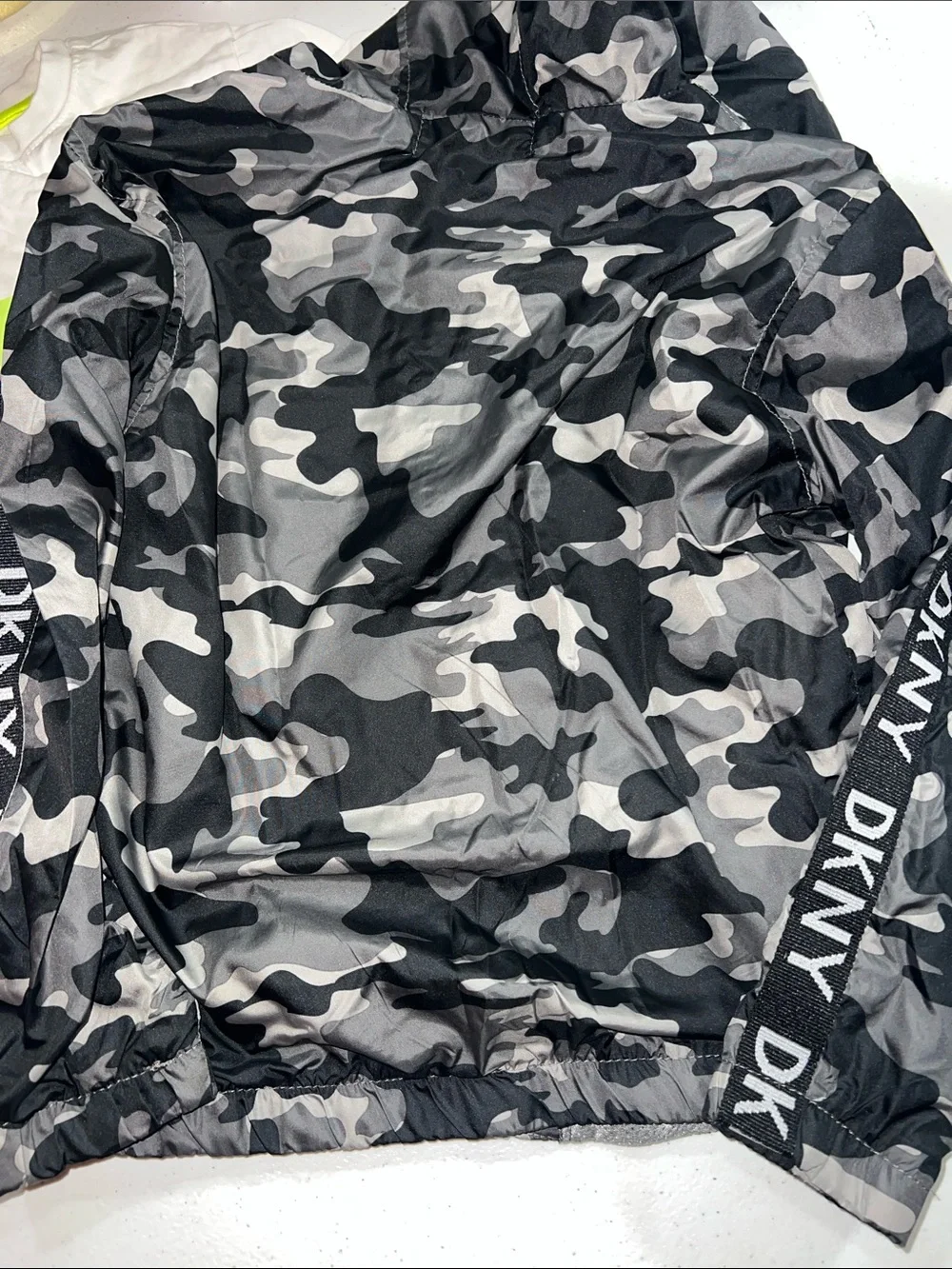 DKNY Kids White Logo Tee & Black/Grey Camo DKNY Windbreaker Jacket Set Neon Acce